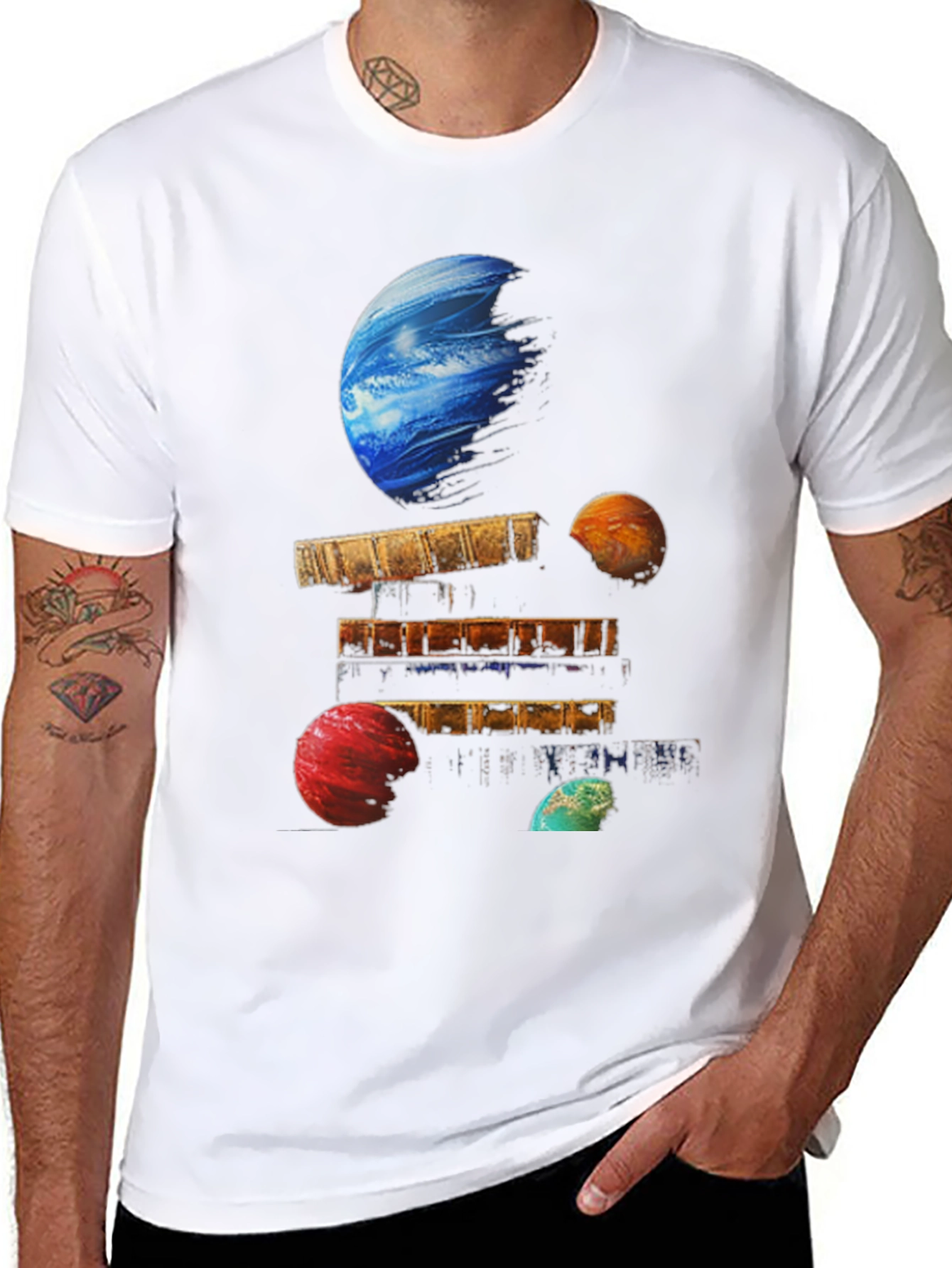 Planets on Books Black T-Shirt
