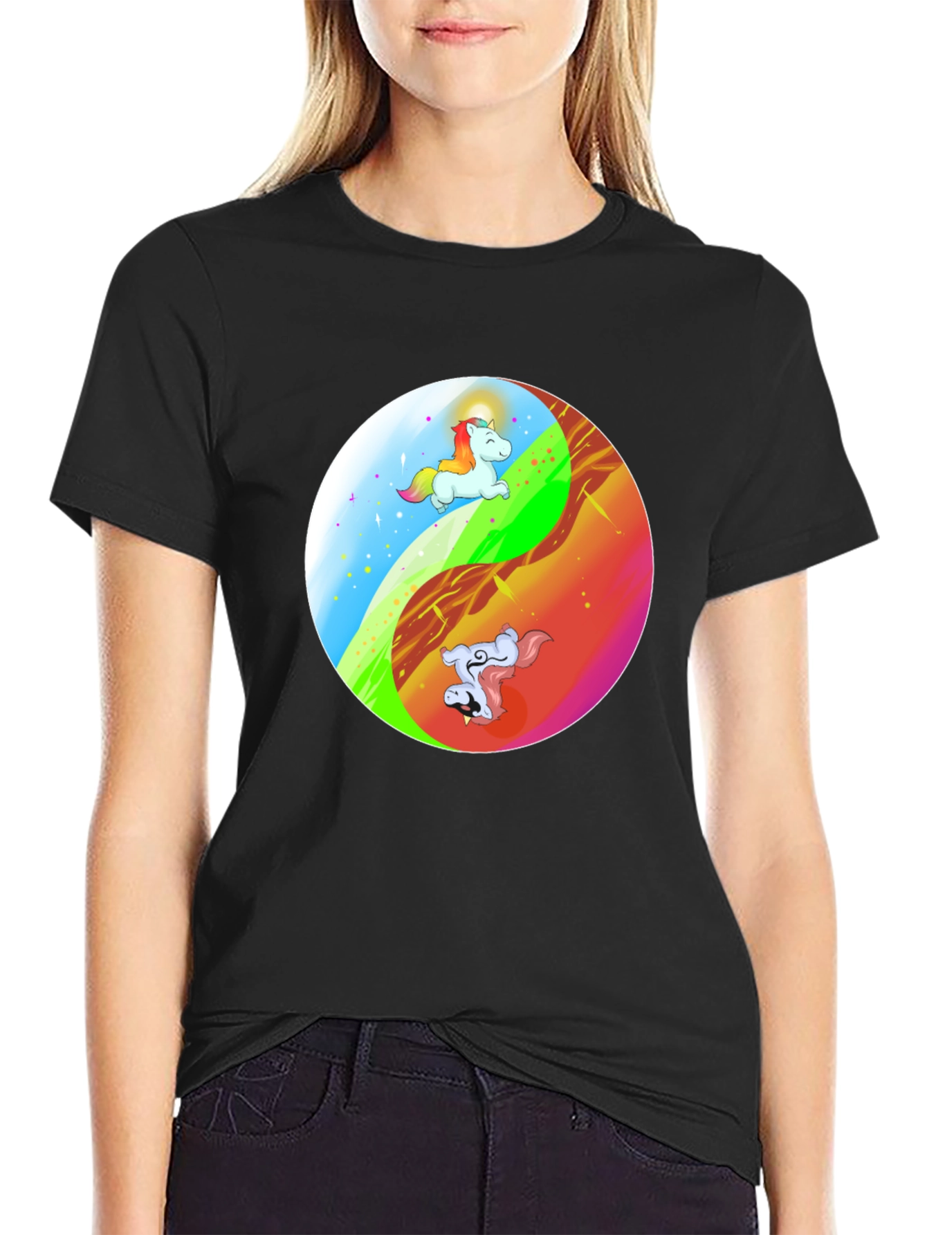 Yin Yang Unicorn Graphic T-Shirt