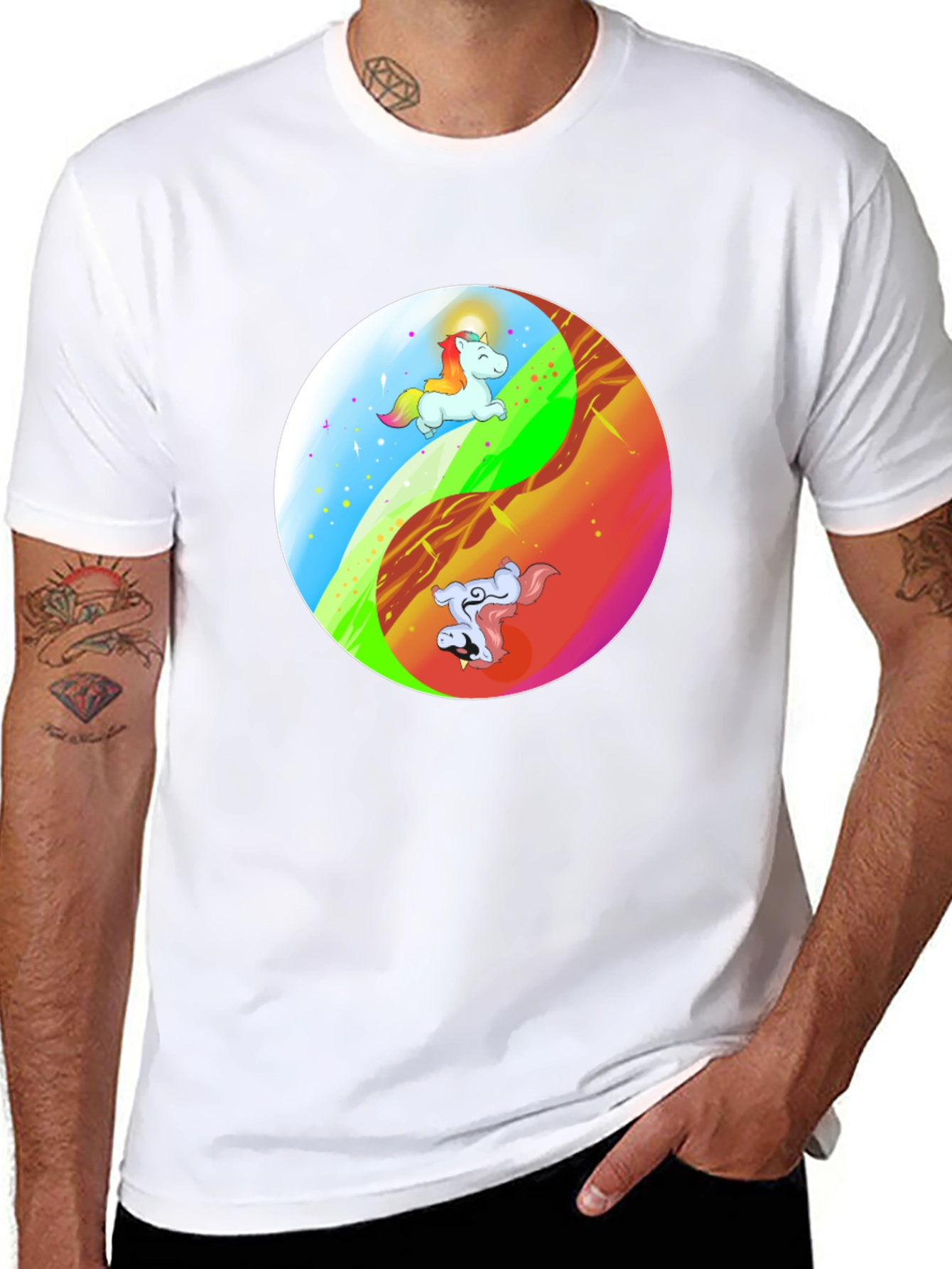Yin Yang Unicorn Graphic T-Shirt