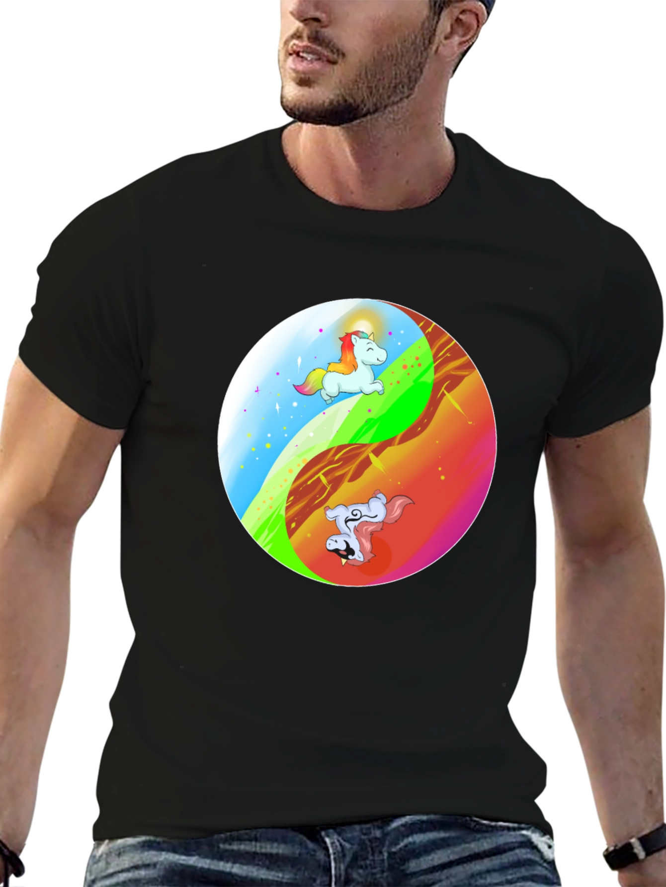Yin Yang Unicorn Graphic T-Shirt
