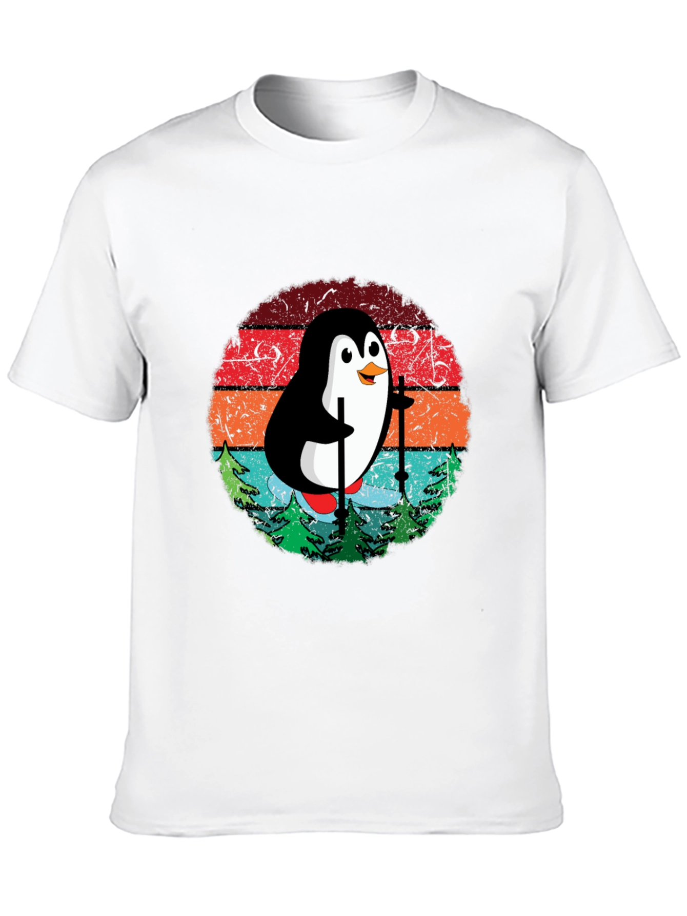 Skiing Penguin T-Shirt - Retro Style Black Tee