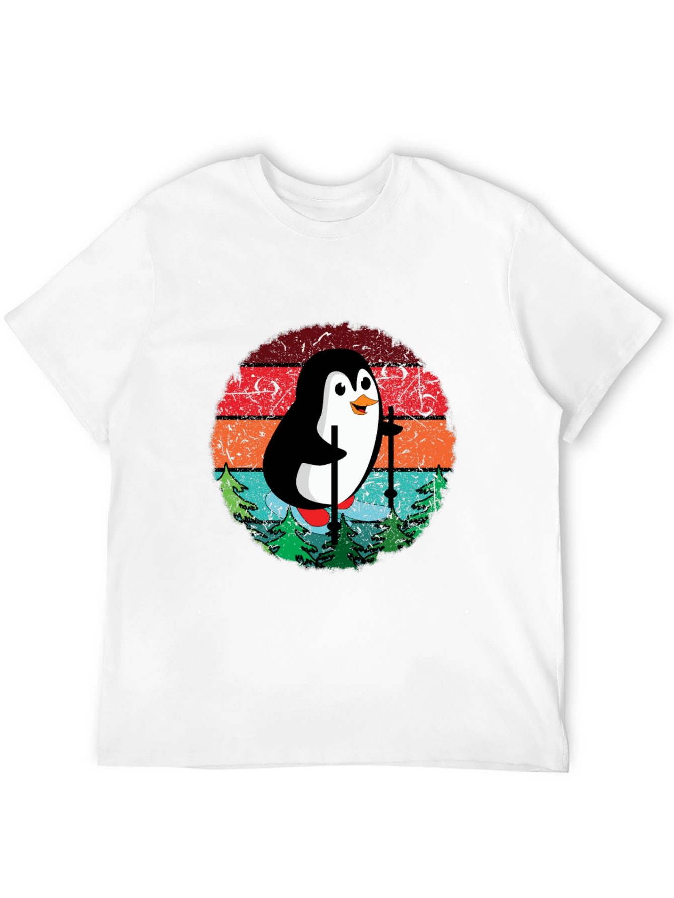 Skiing Penguin T-Shirt - Retro Style Black Tee