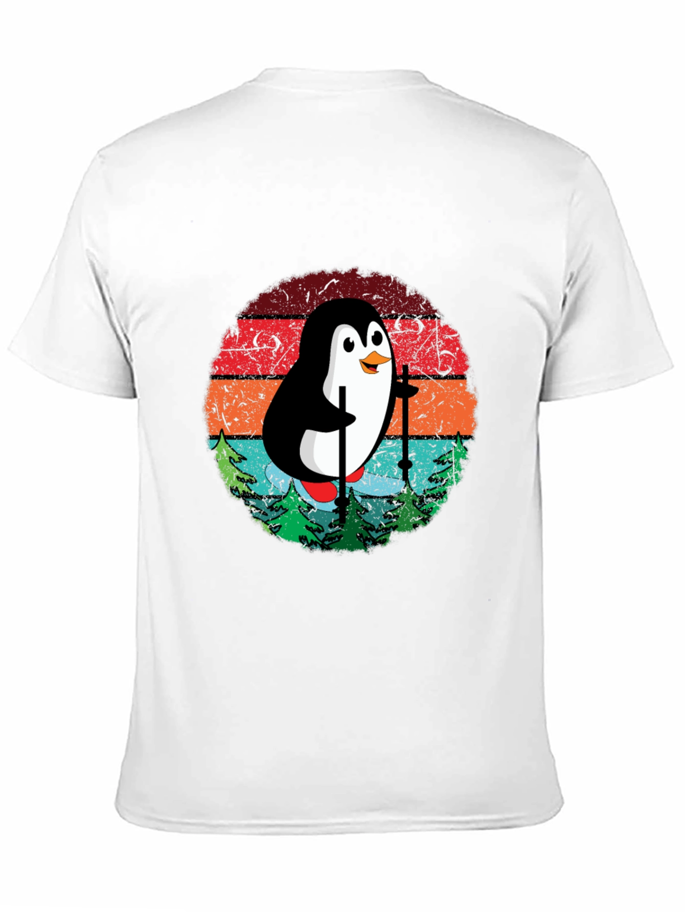 Skiing Penguin T-Shirt - Retro Style Black Tee