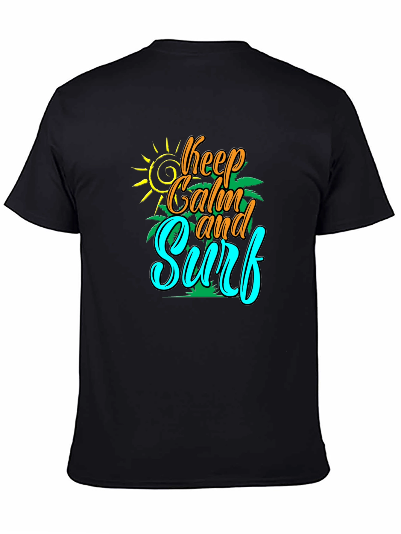 Keep Calm and Surf T-Shirt - Black Cotton Tee