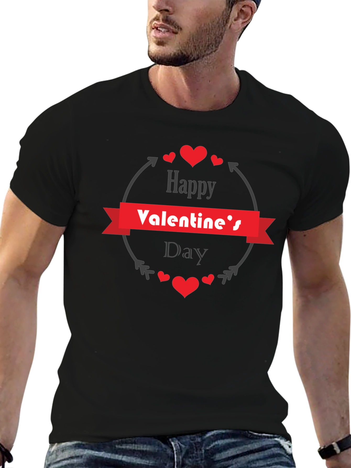 Happy Valentines Day Graphic Tee - Mens Black T-Shirt