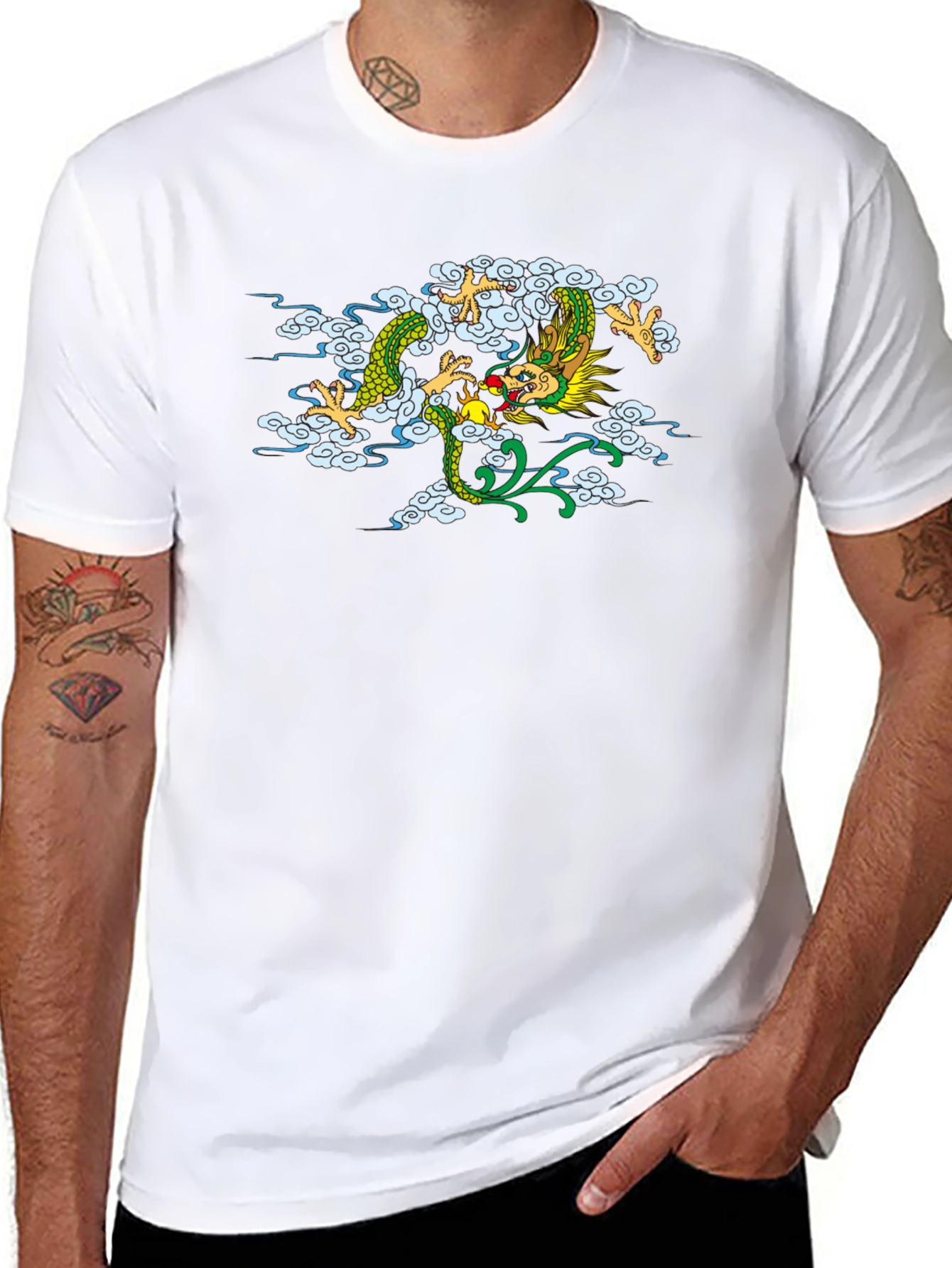 Dragon Cloud Graphic Tee - Black Casual Style
