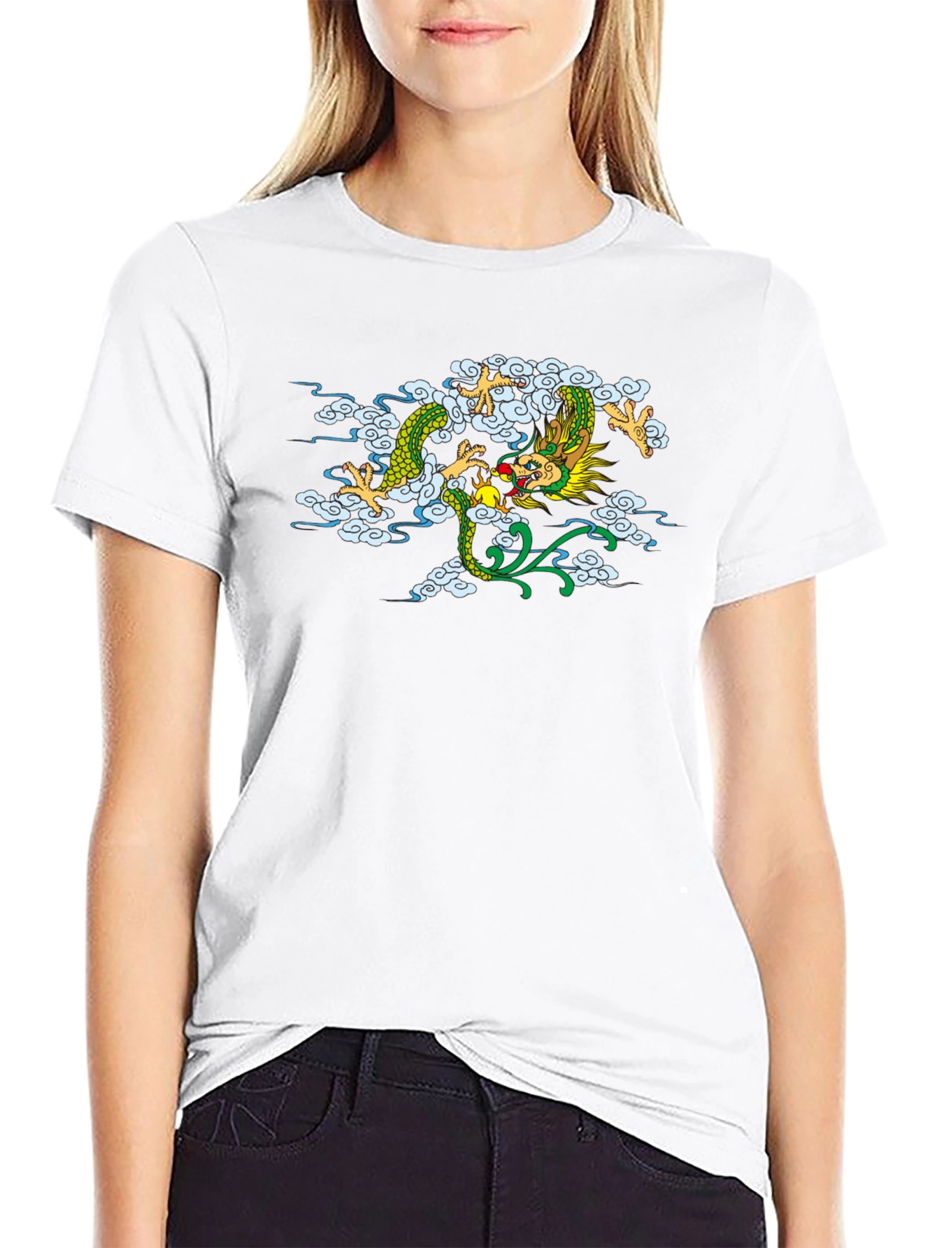 Dragon Cloud Graphic Tee - Black Casual Style