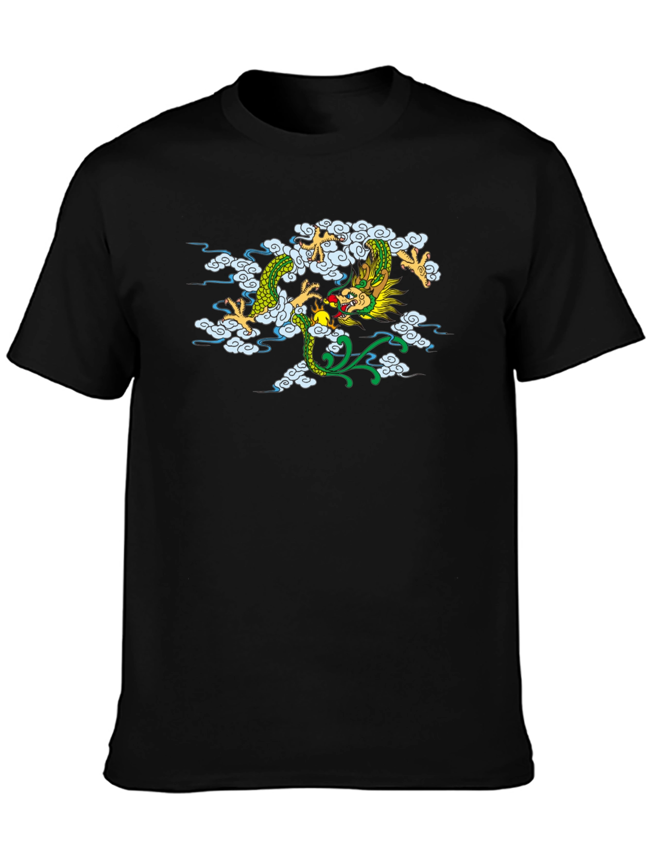 Dragon Cloud Graphic Tee - Black Casual Style