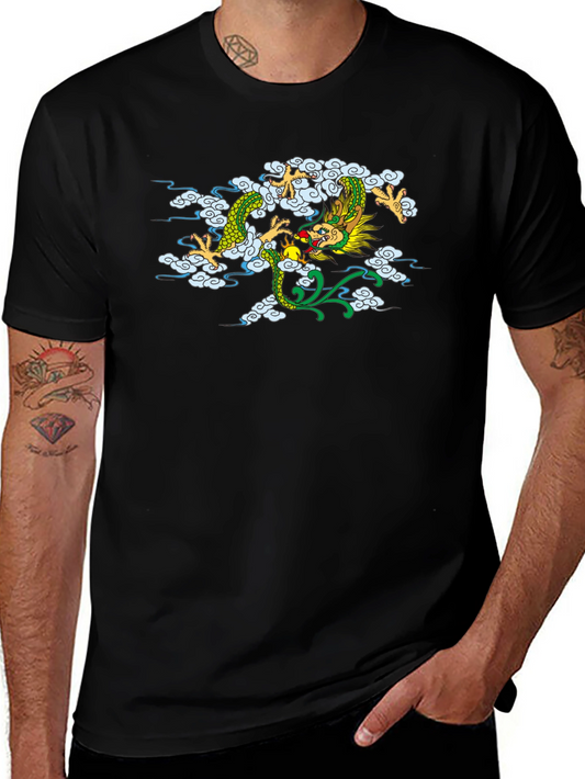 Dragon Cloud Graphic Tee - Black Casual Style