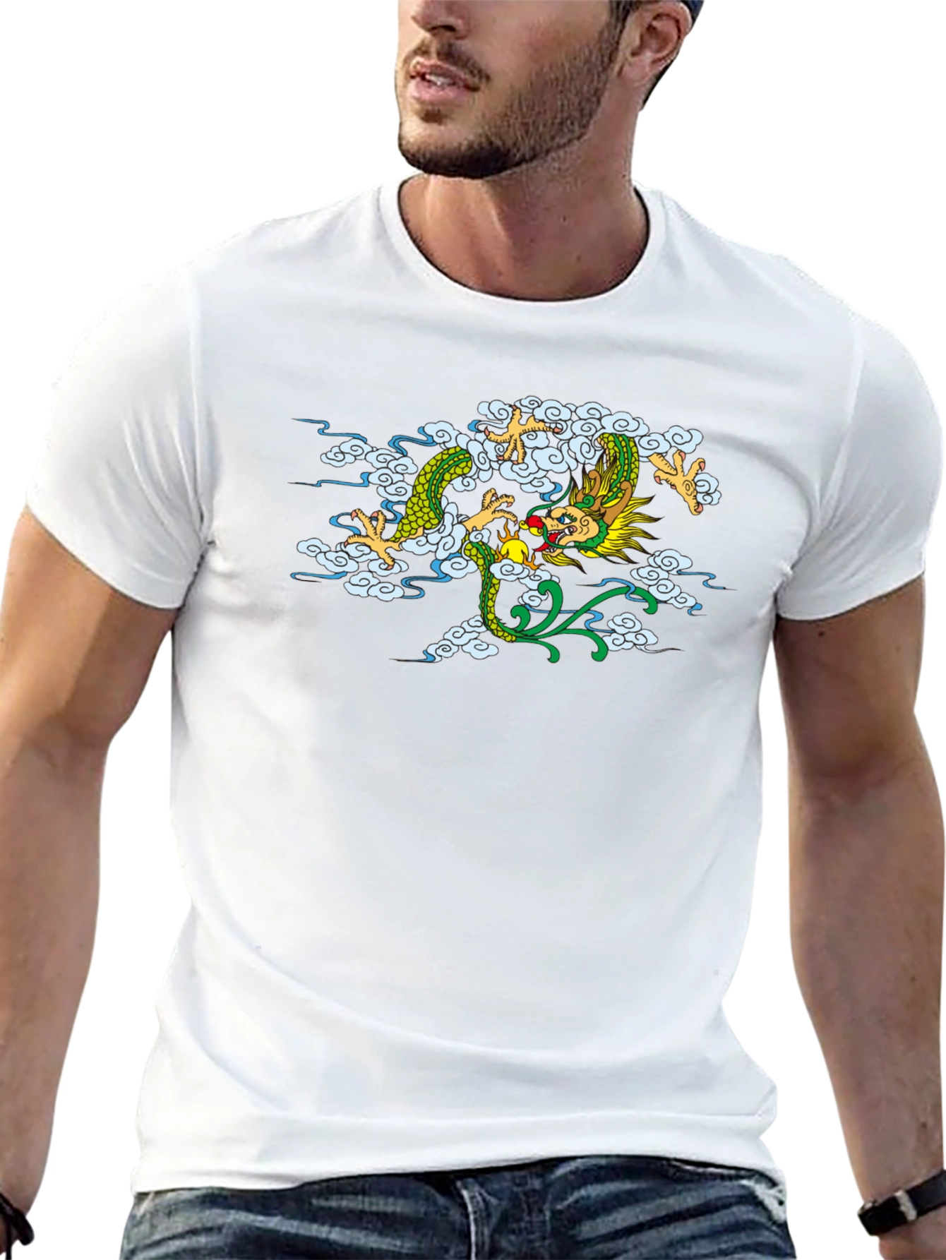Dragon Cloud Graphic Tee - Black Casual Style