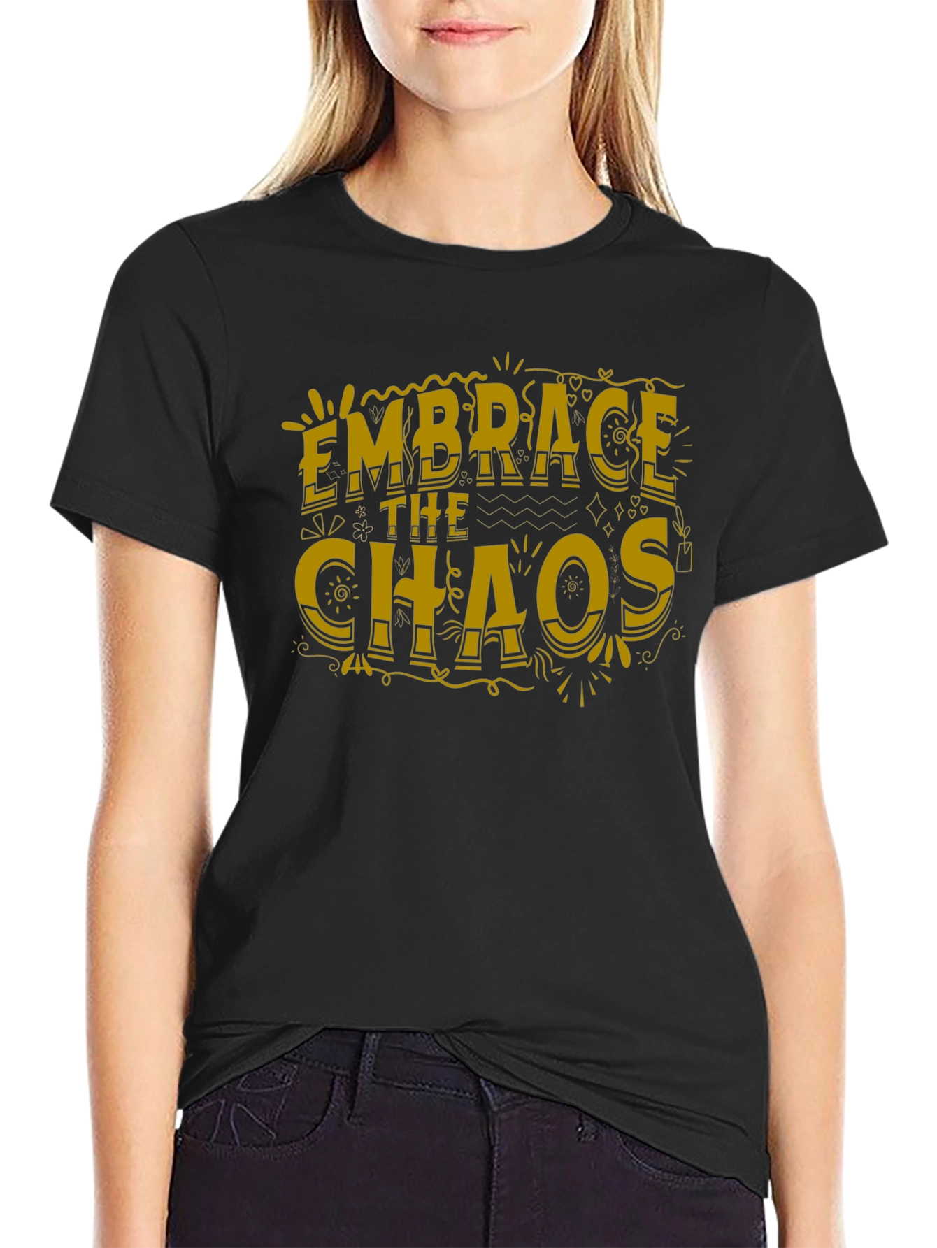 Embrace The Chaos Graphic Tee - Trendy Black T-Shirt