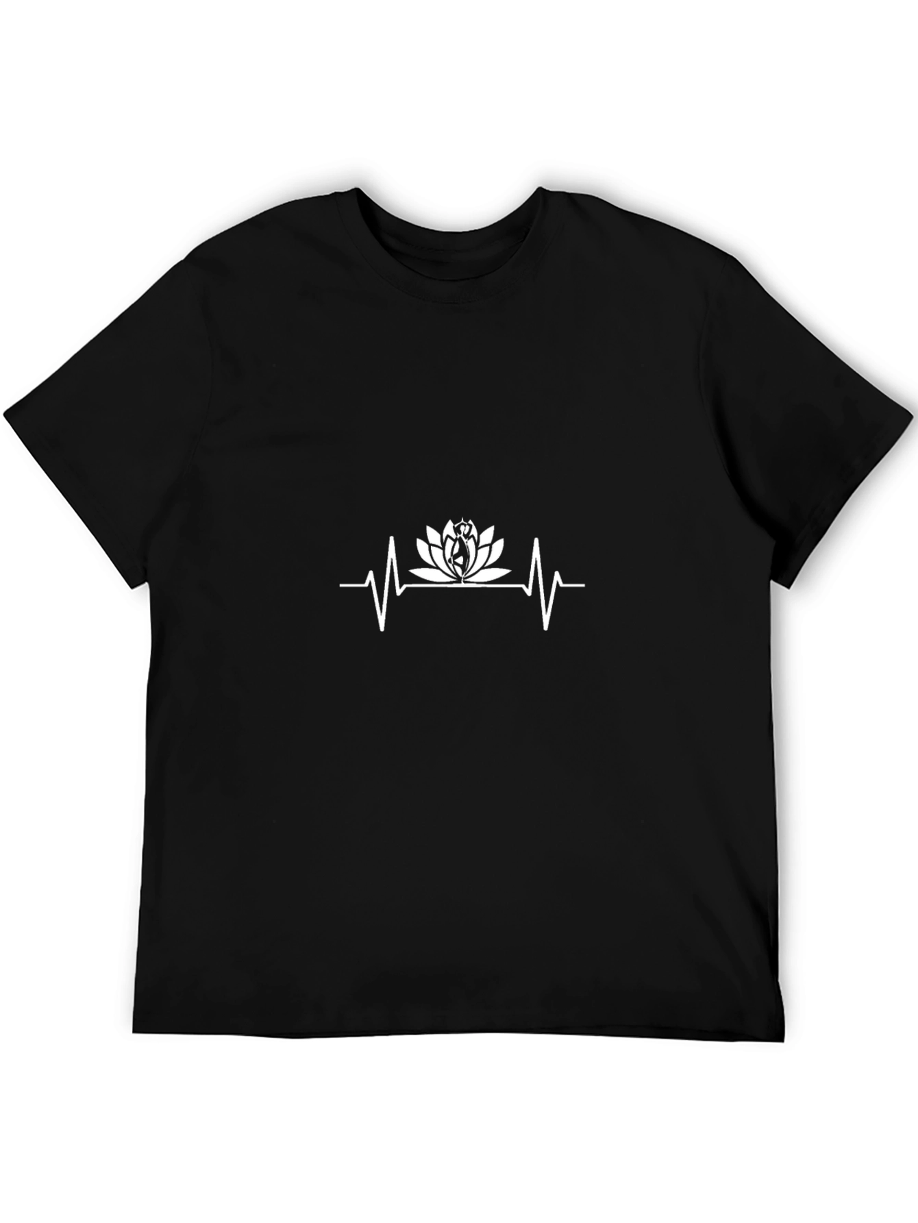 Mens Black T-Shirt with Lotus Heartbeat Graphic