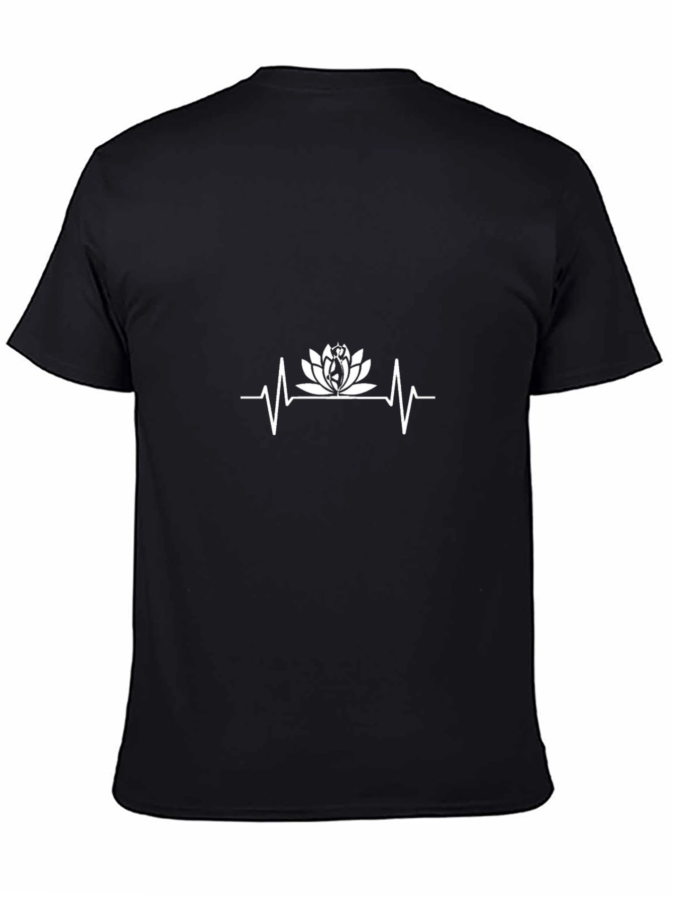Mens Black T-Shirt with Lotus Heartbeat Graphic