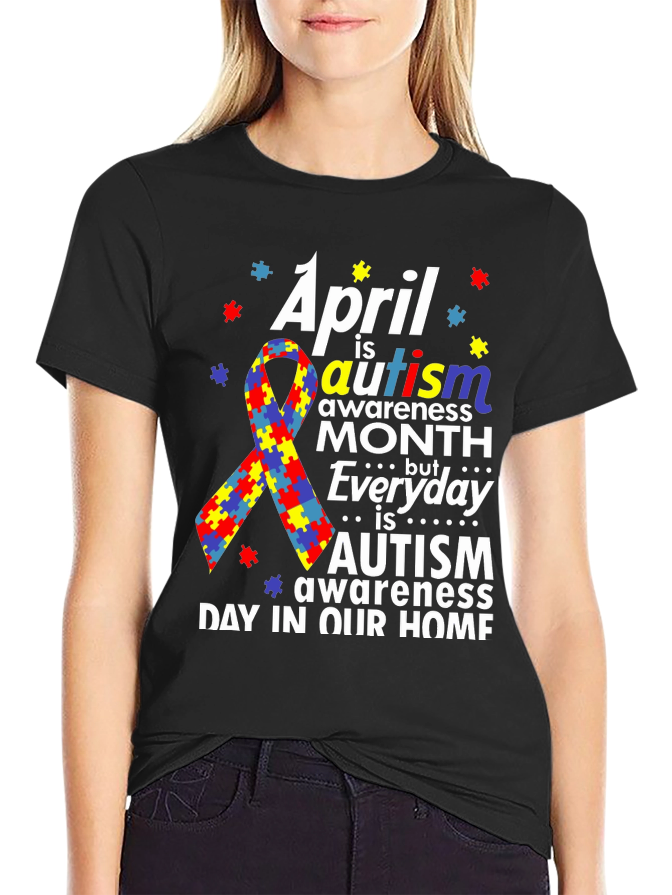 Autism Awareness T-Shirt - Puzzle Ribbon Design