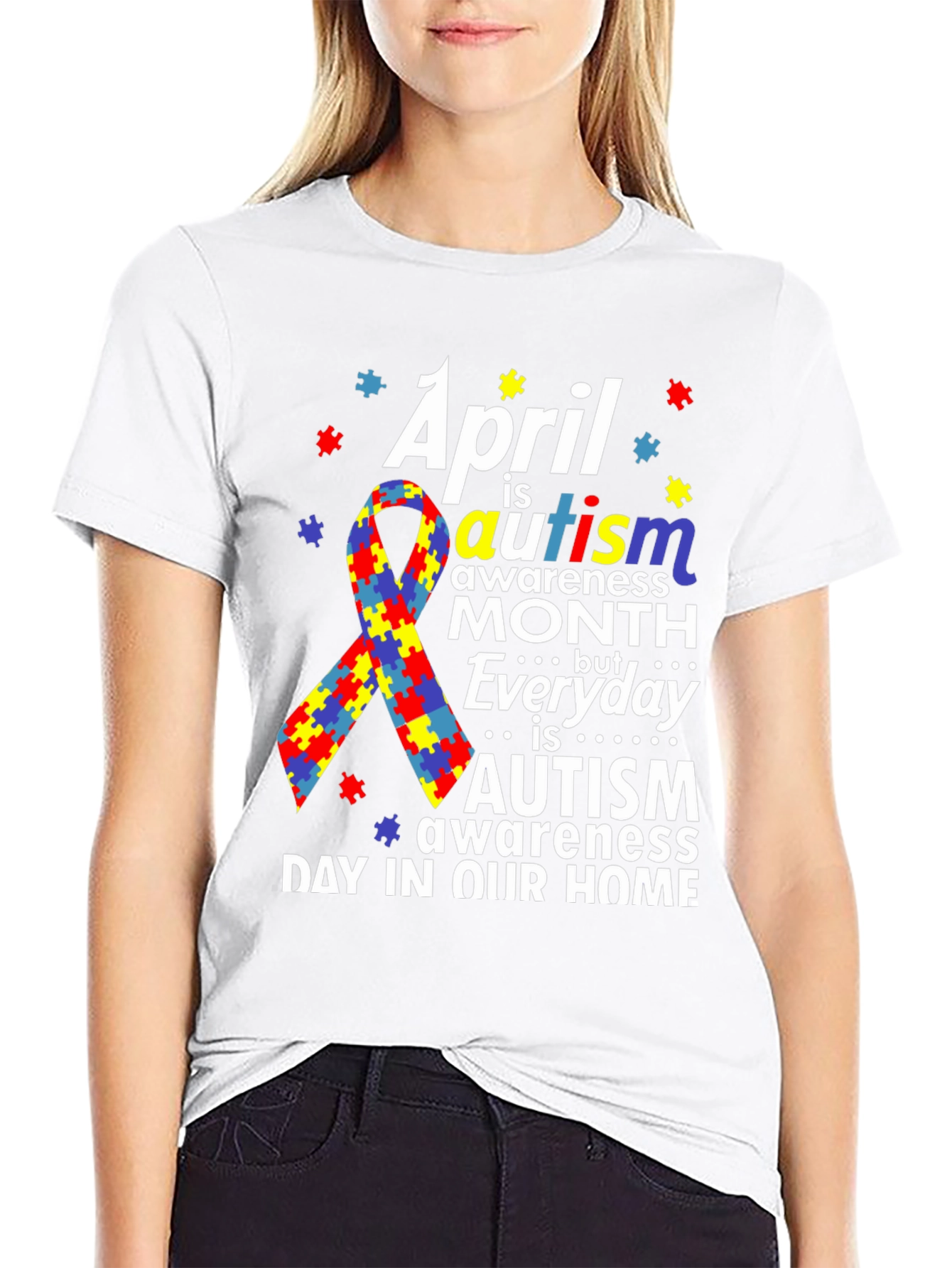 Autism Awareness T-Shirt - Puzzle Ribbon Design