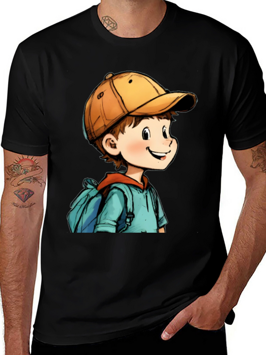 Cartoon Boy Black T-Shirt: Fun Graphic Tee for Everyday Wear