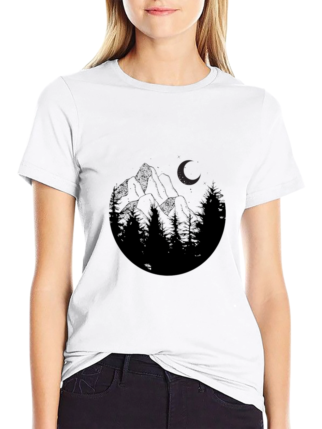 Mountain Moon Graphic Tee - Black Cotton Blend