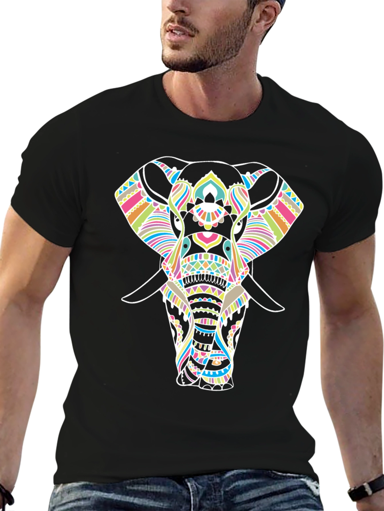 Elephant Graphic Print Black T-Shirt