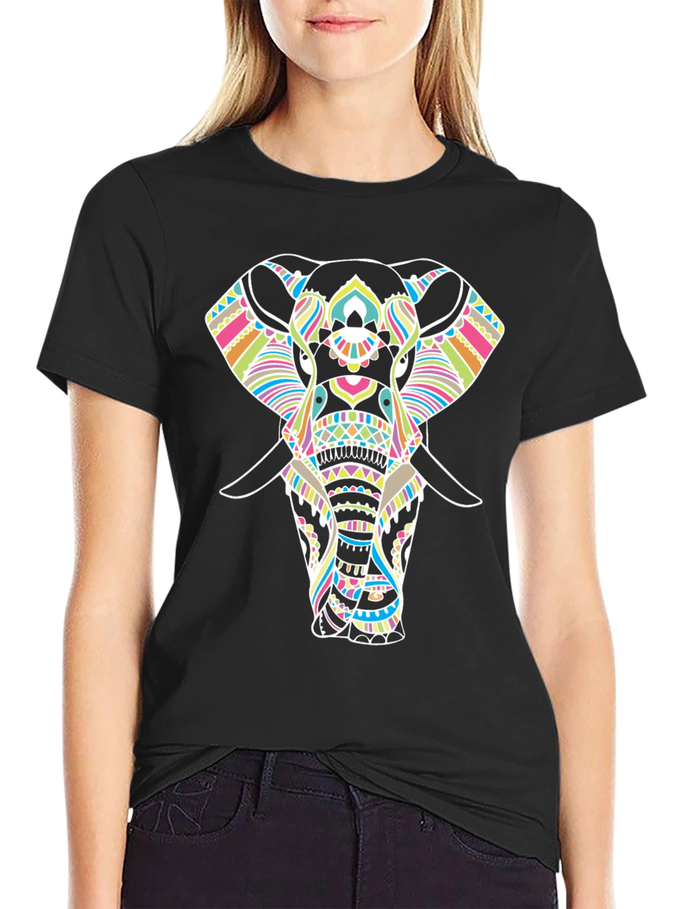 Elephant Graphic Print Black T-Shirt