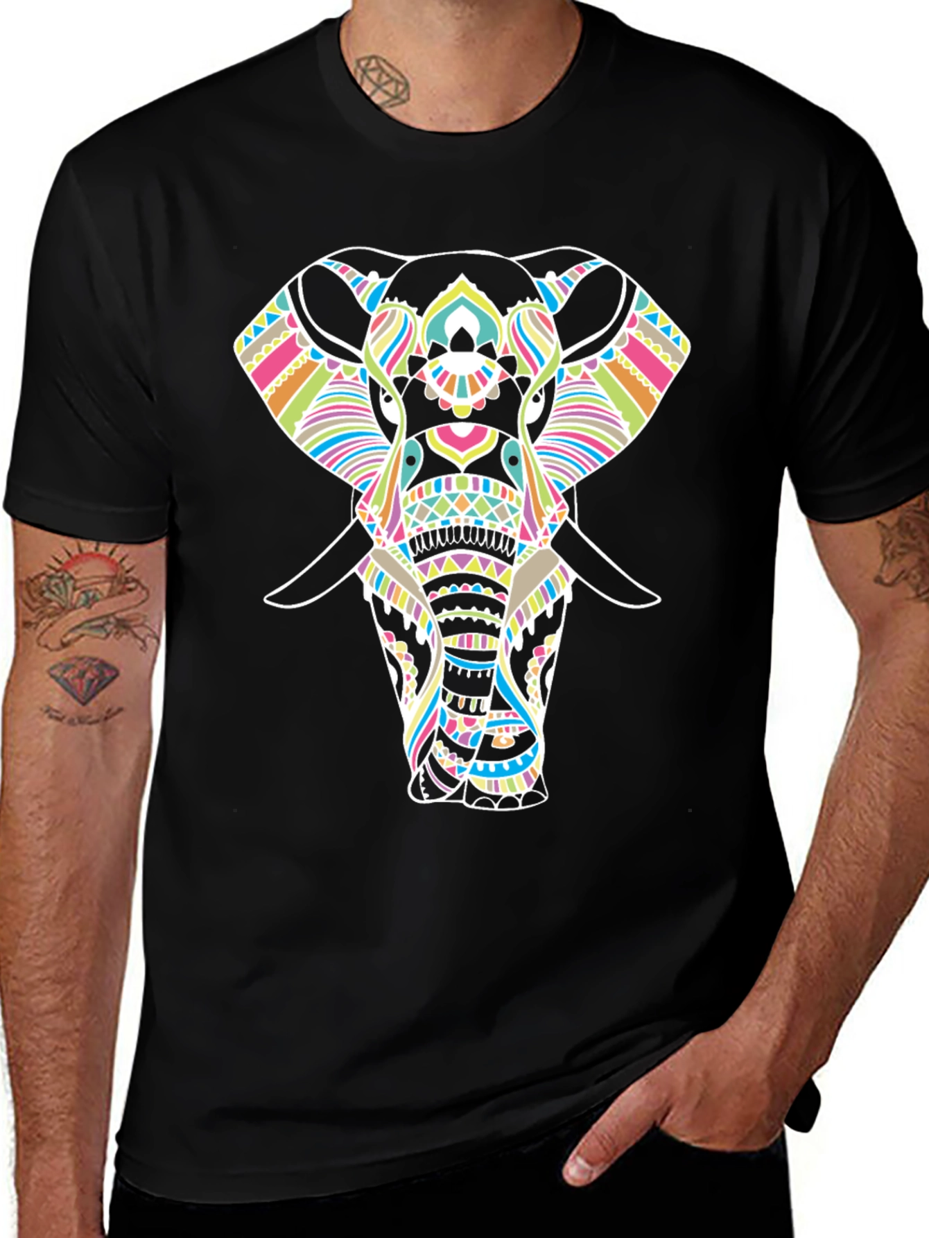 Elephant Graphic Print Black T-Shirt