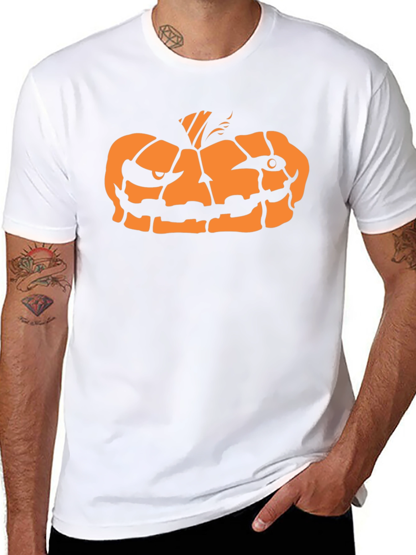 Halloween Pumpkin Face Graphic Tee - Black