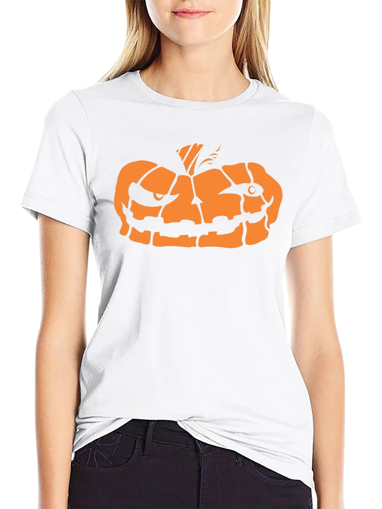 Halloween Pumpkin Face Graphic Tee - Black