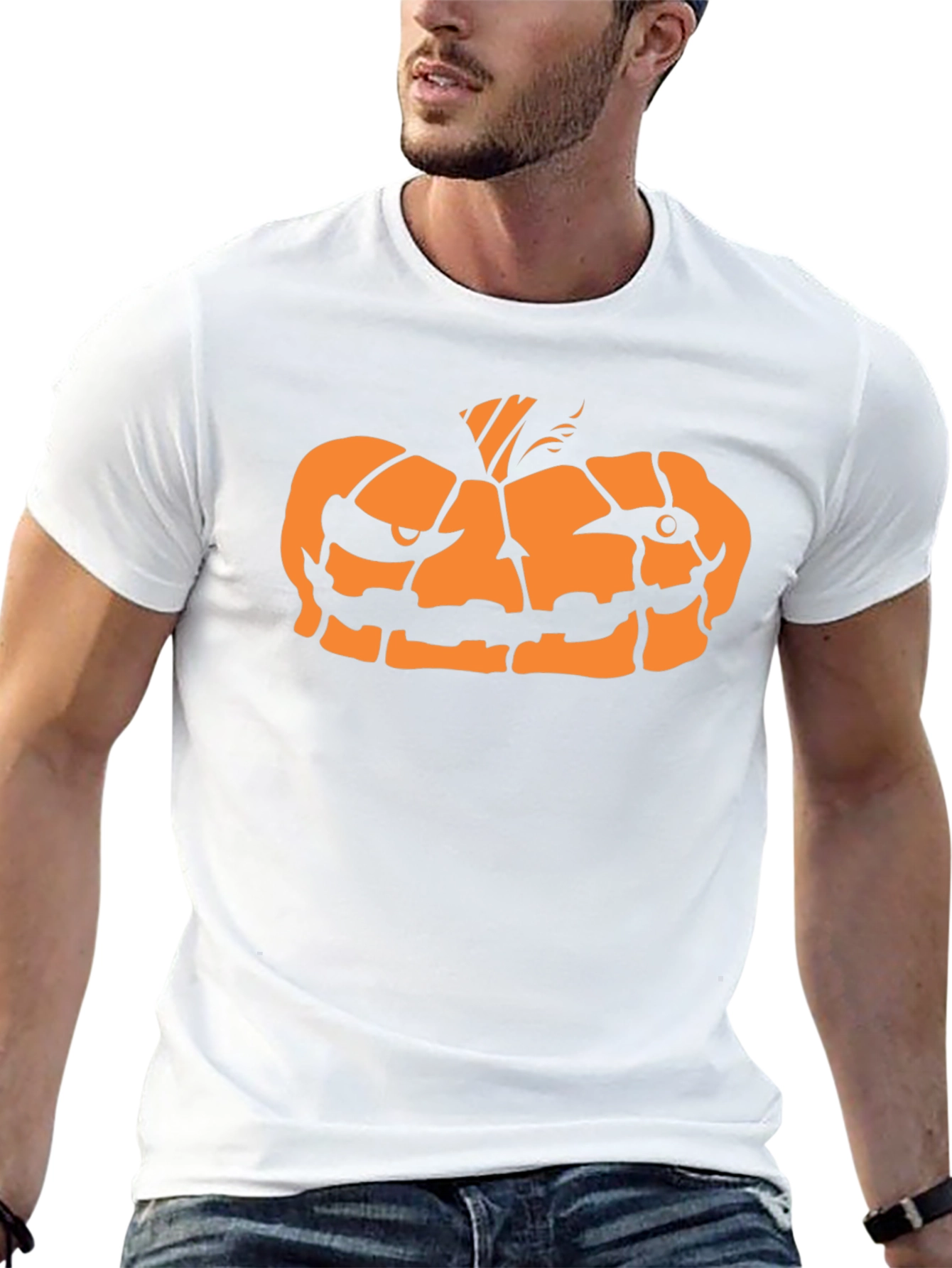 Halloween Pumpkin Face Graphic Tee - Black
