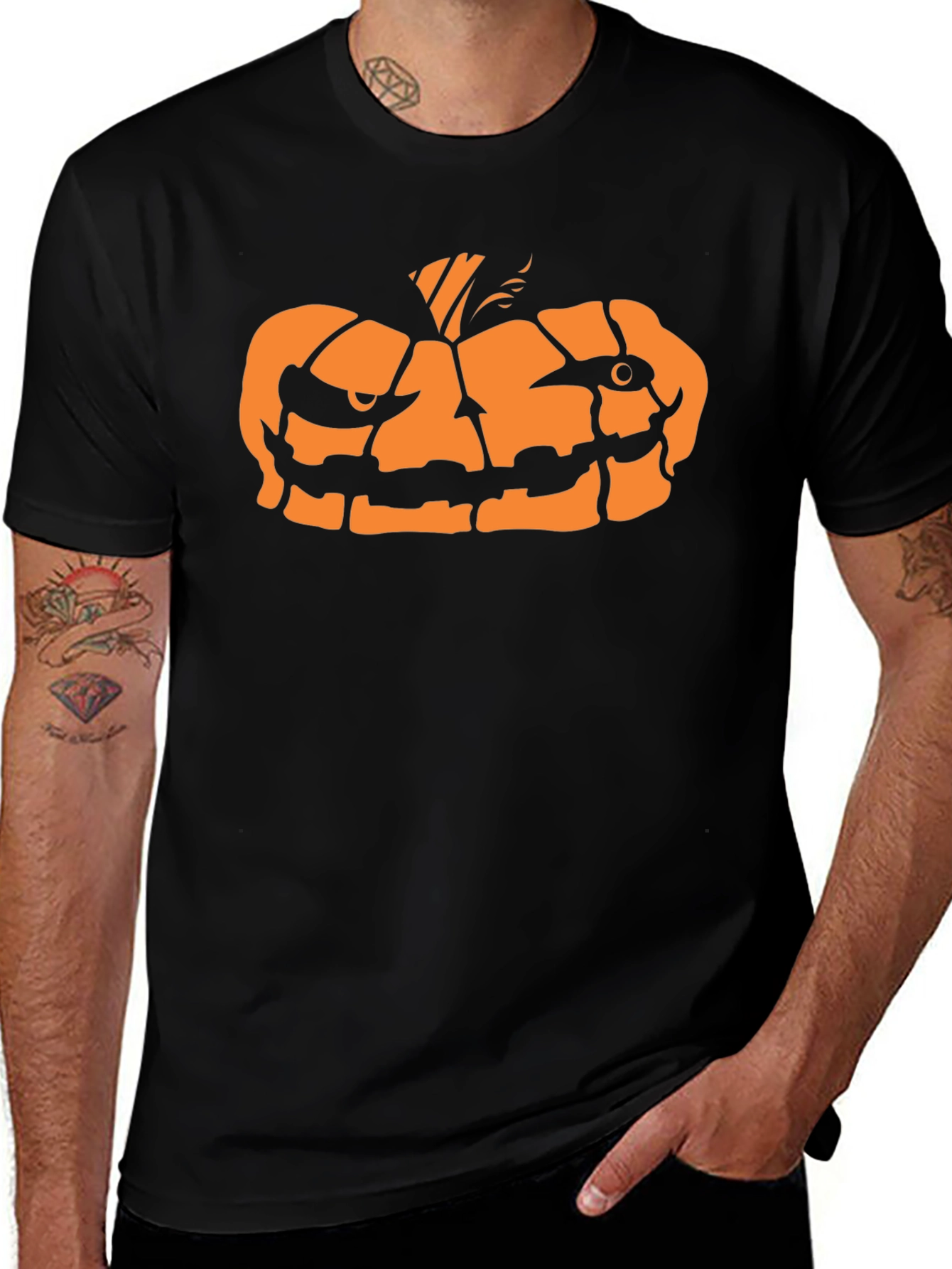 Halloween Pumpkin Face Graphic Tee - Black