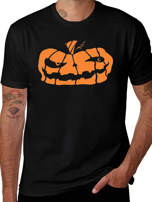 Halloween Pumpkin Face Graphic Tee - Black