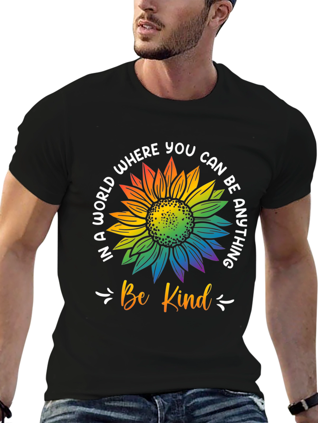 Be Kind Rainbow Sunflower Graphic T-Shirt