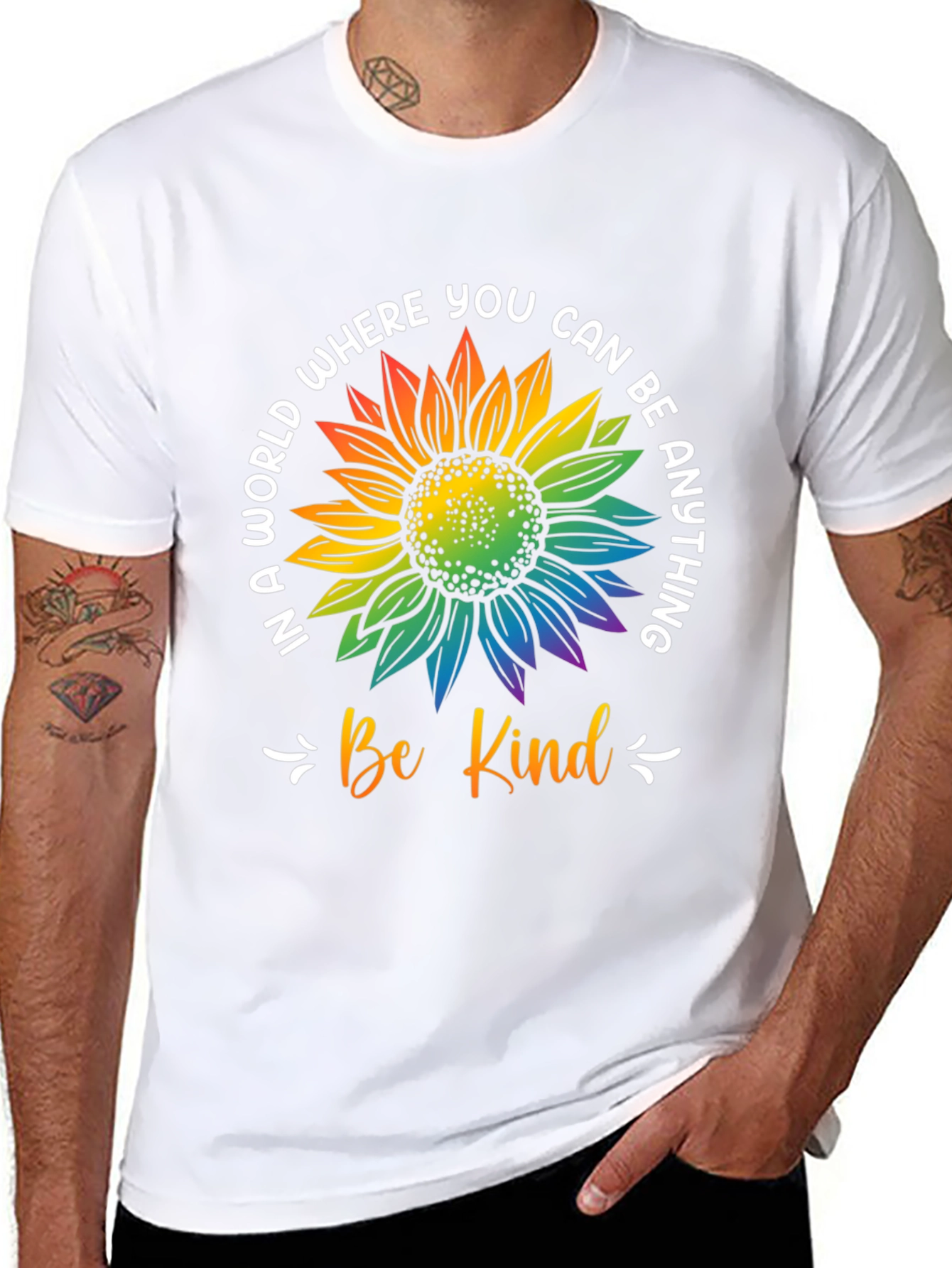 Be Kind Rainbow Sunflower Graphic T-Shirt