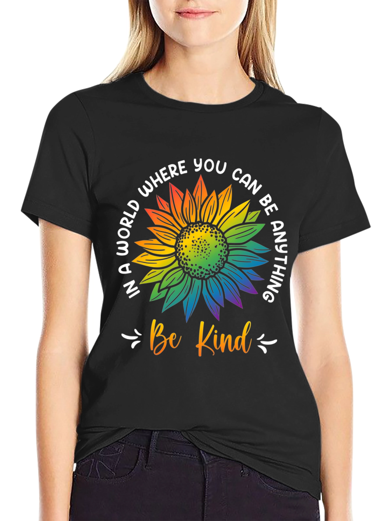 Be Kind Rainbow Sunflower Graphic T-Shirt