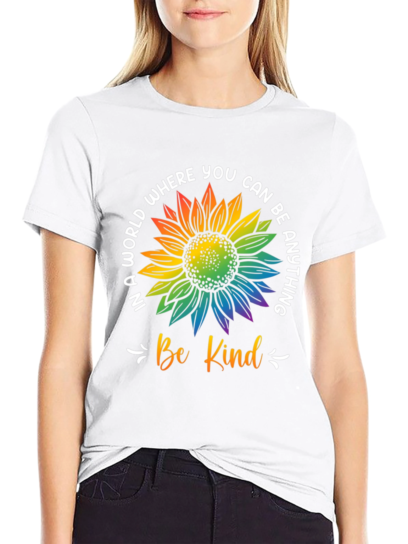 Be Kind Rainbow Sunflower Graphic T-Shirt