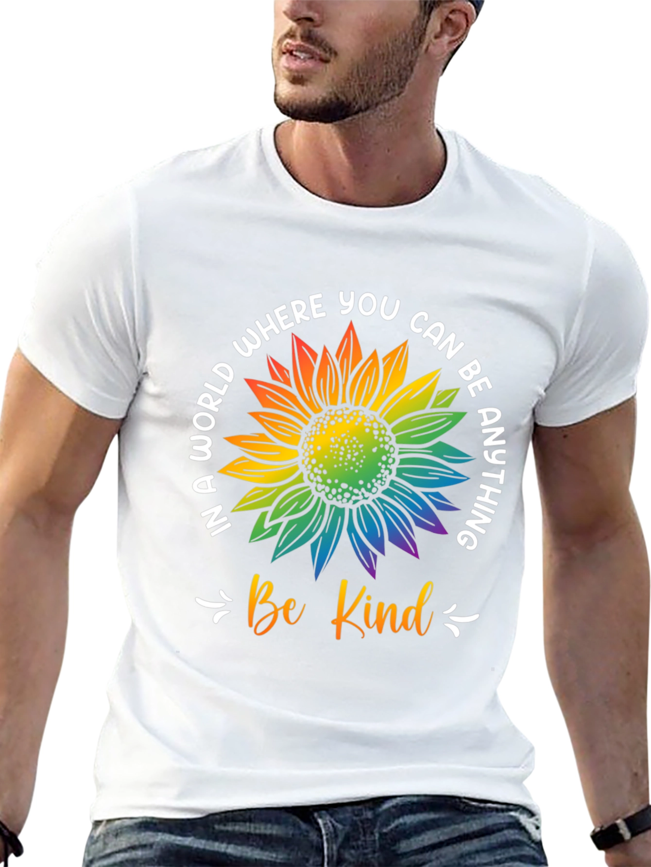 Be Kind Rainbow Sunflower Graphic T-Shirt