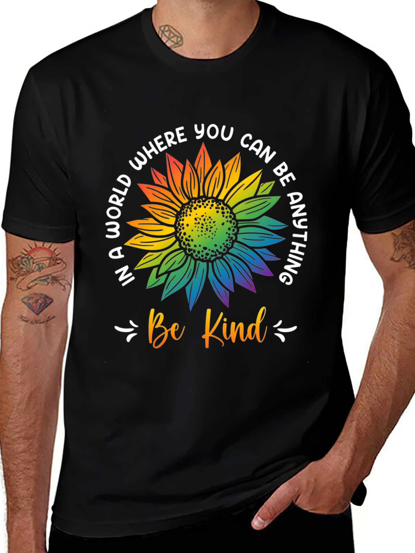 Be Kind Rainbow Sunflower Graphic T-Shirt
