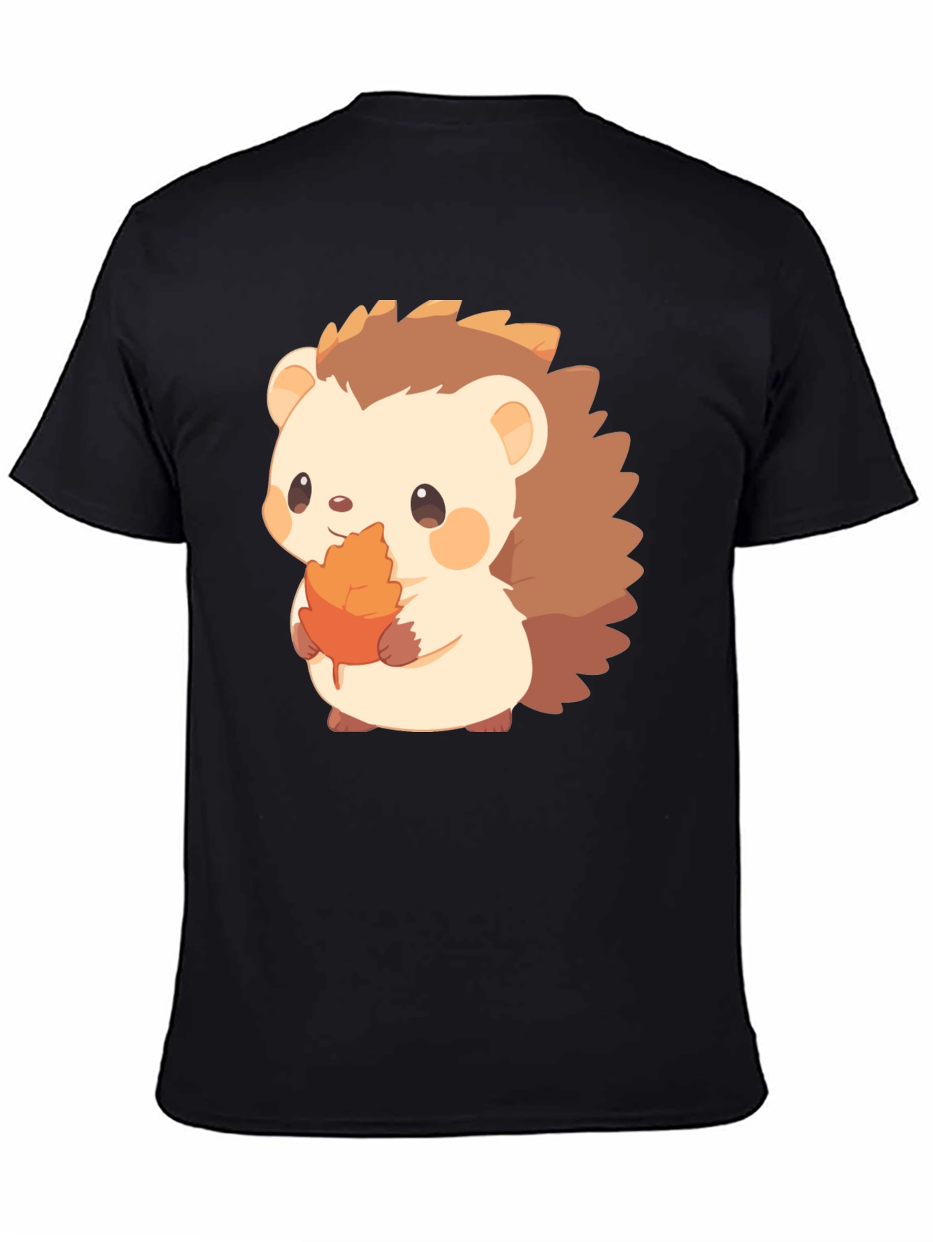 Cute Hedgehog Holding Leaf Graphic T-Shirt