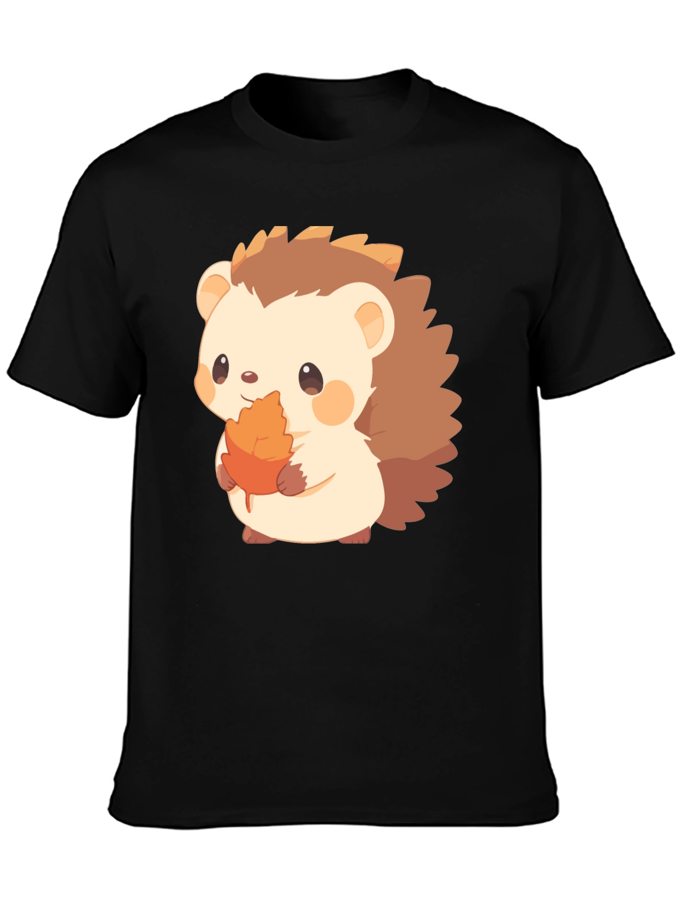 Cute Hedgehog Holding Leaf Graphic T-Shirt