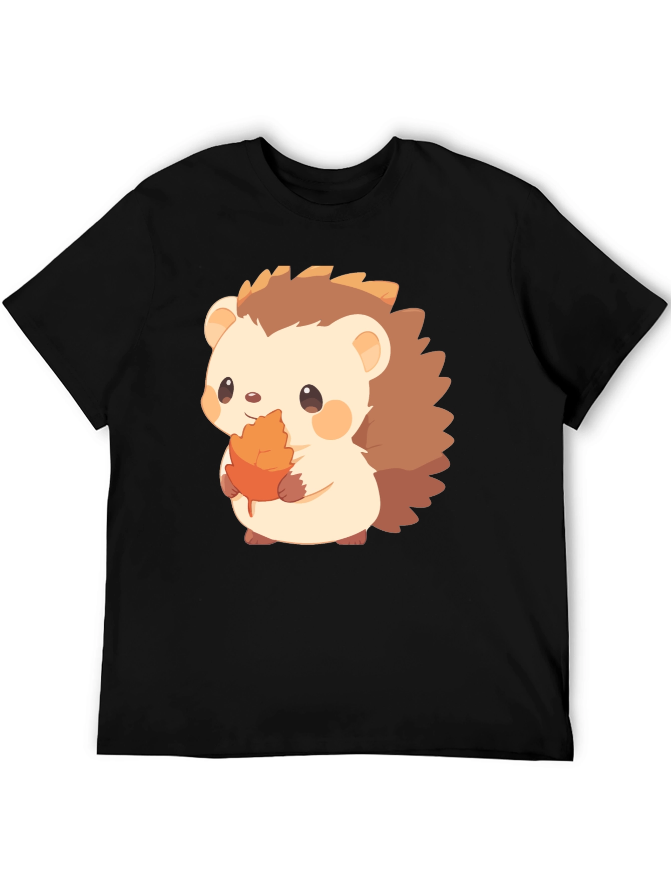 Cute Hedgehog Holding Leaf Graphic T-Shirt