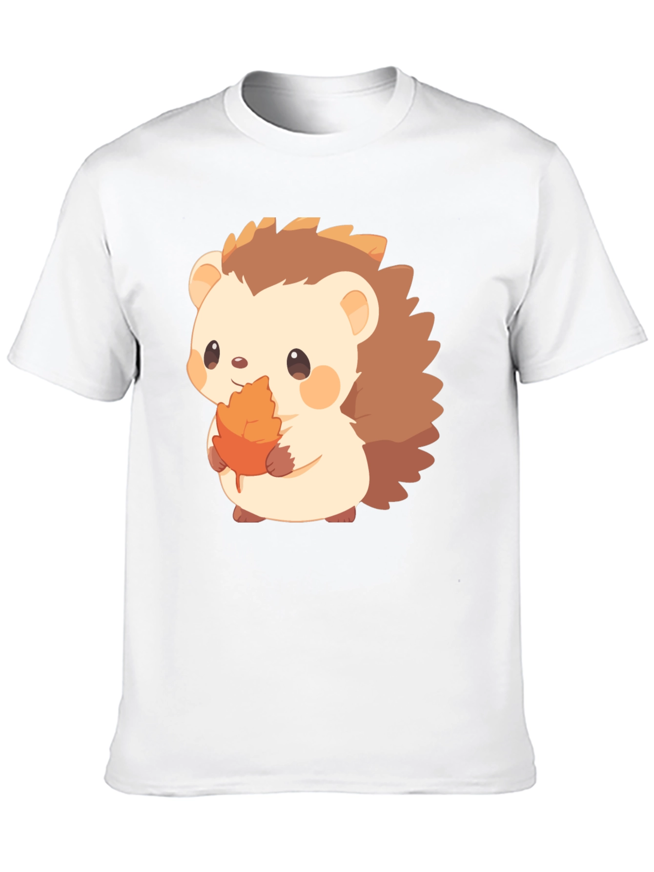 Cute Hedgehog Holding Leaf Graphic T-Shirt