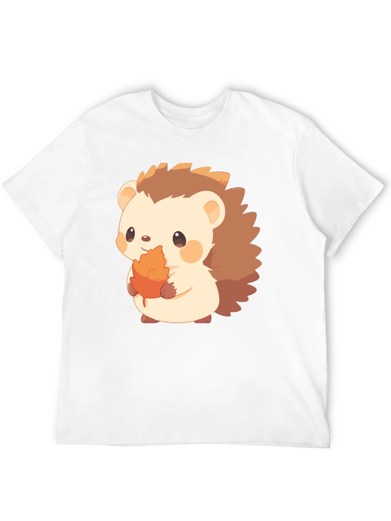 Cute Hedgehog Holding Leaf Graphic T-Shirt