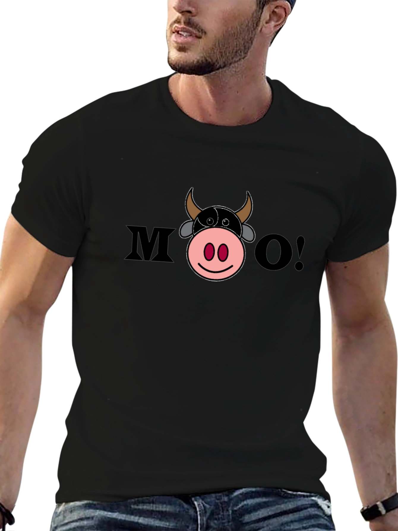 Moo Graphic Tee - Black Unisex Cotton T-Shirt