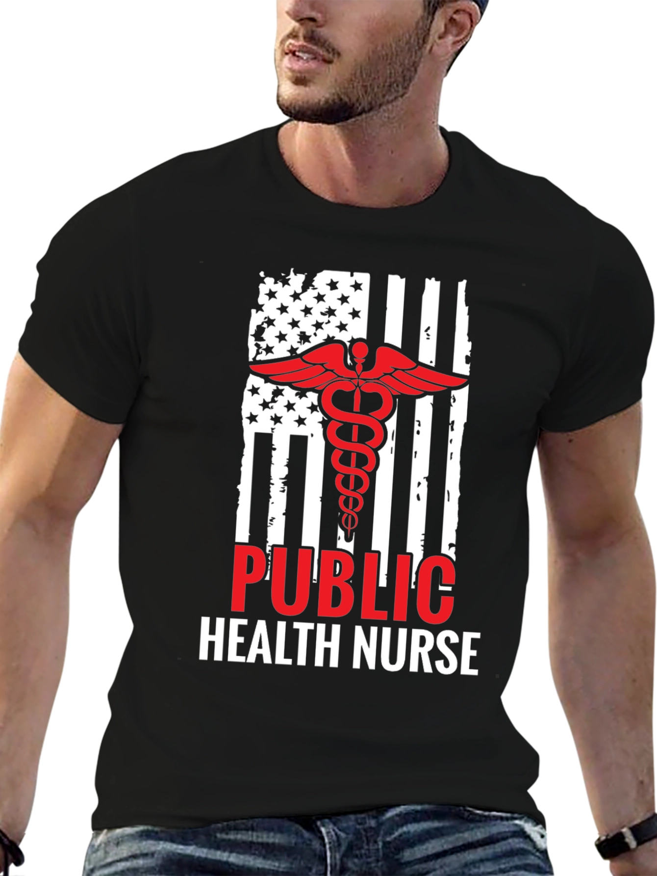 Public Health Nurse American Flag Graphic T-Shirt