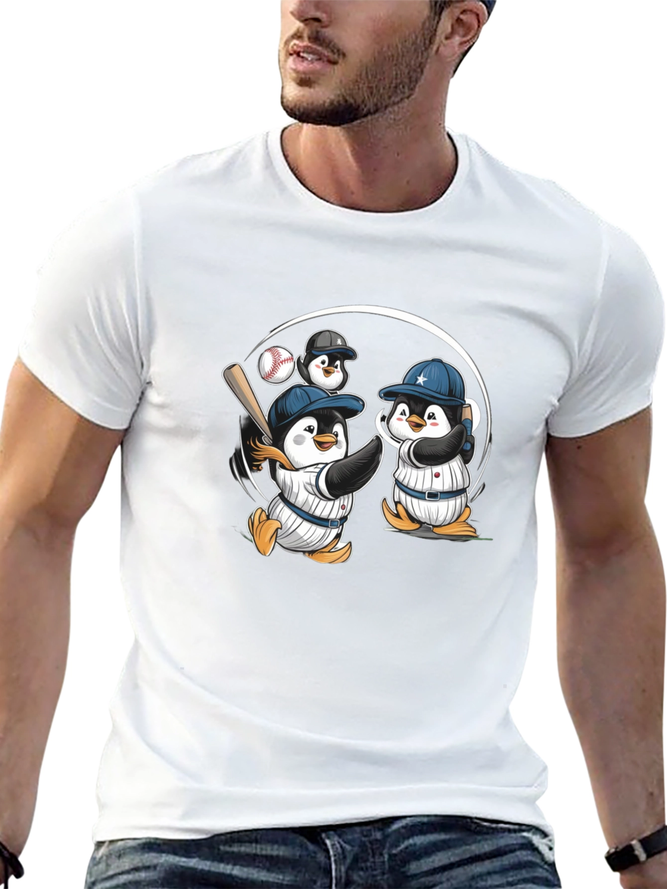 Penguin Baseball T-Shirt - Cute Cartoon Tee