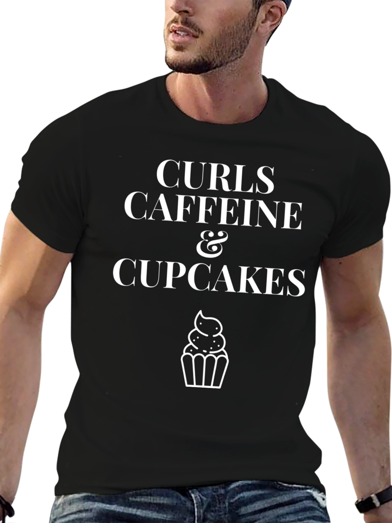 Curls Caffeine Cupcakes Black Graphic Tee