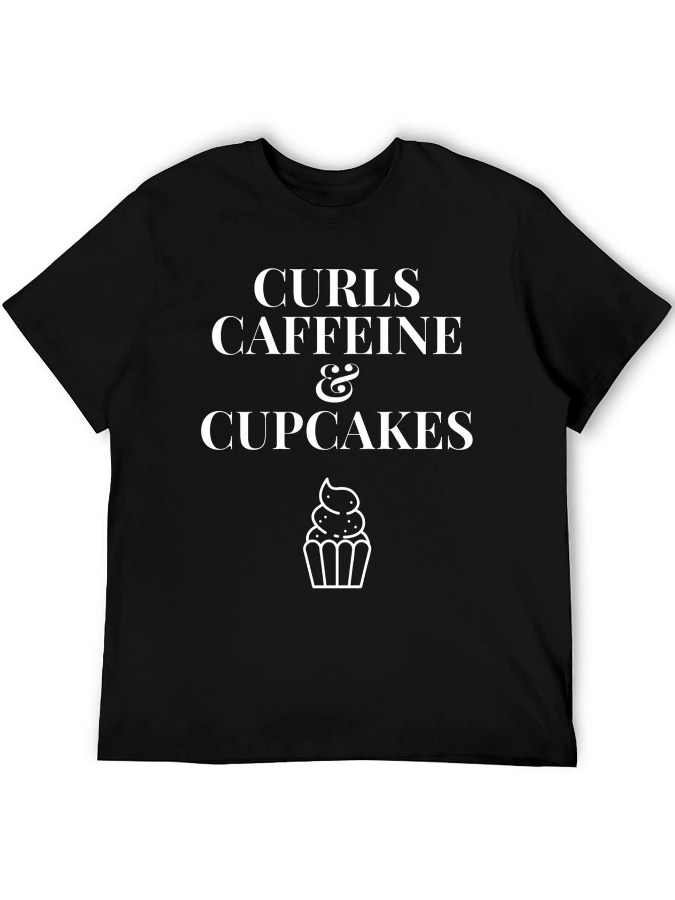Curls Caffeine Cupcakes Black Graphic Tee