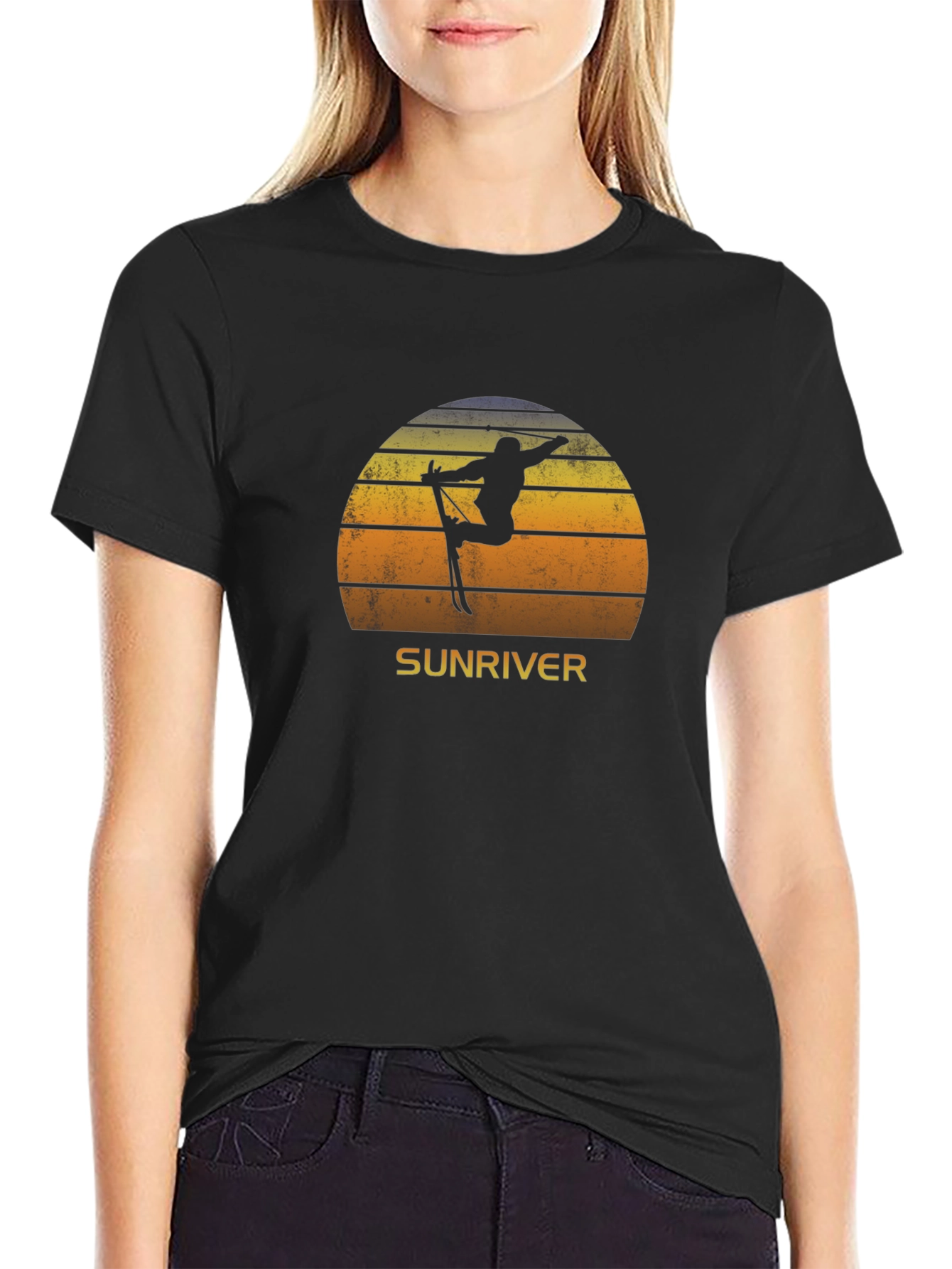 Sunriver Skiing Sunset T-Shirt - Retro Style