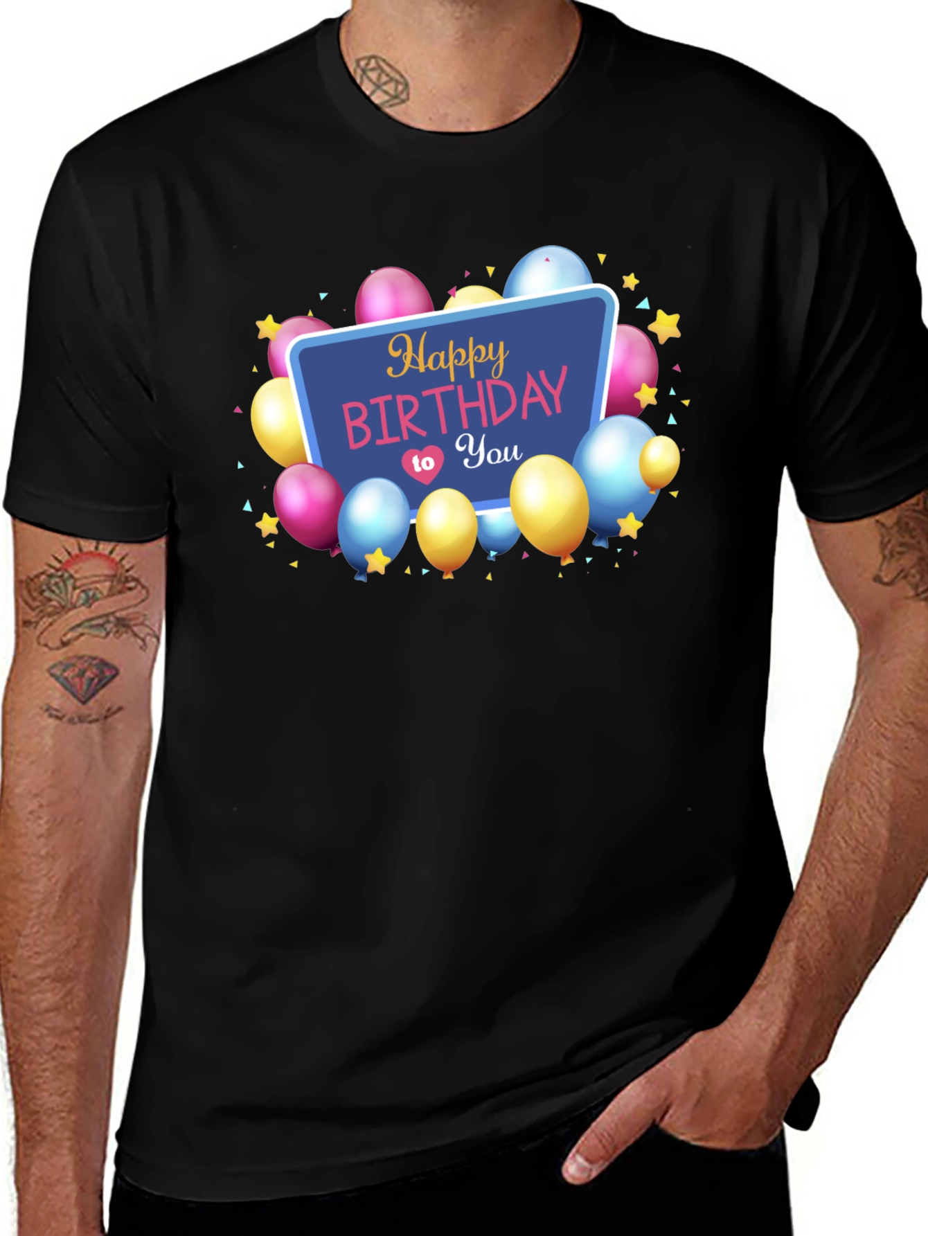 Happy Birthday T-Shirt Black Cotton Mens
