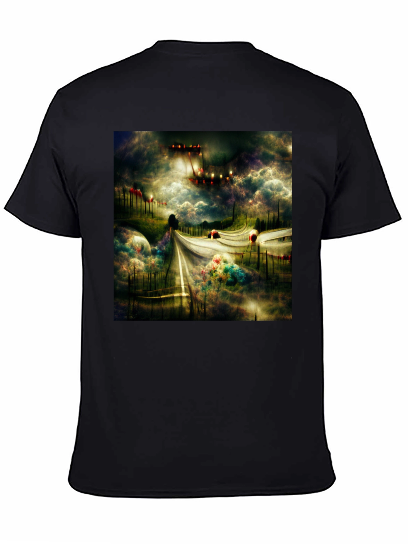 Surreal Road Black Tee - Abstract Art T-Shirt