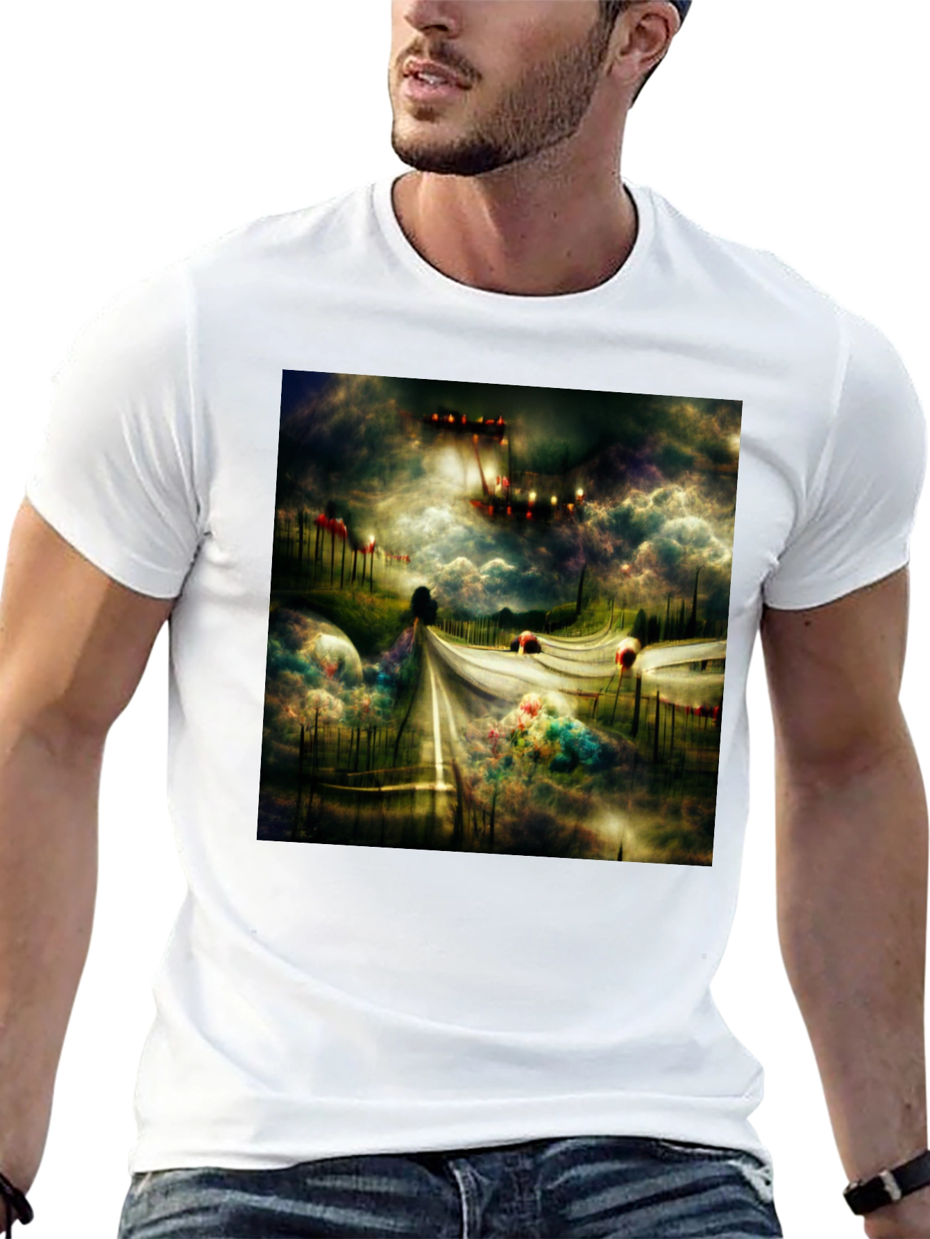 Surreal Road Black Tee - Abstract Art T-Shirt