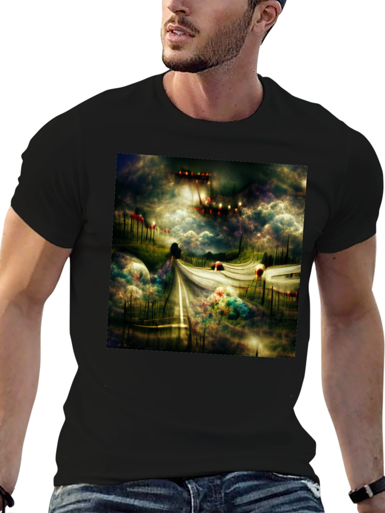 Surreal Road Black Tee - Abstract Art T-Shirt